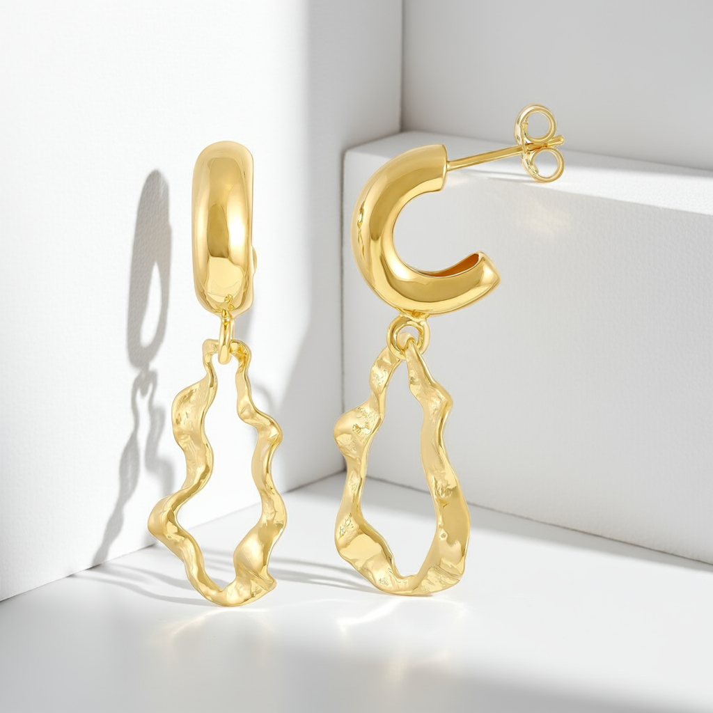 18ct 1 Micron Gold Plated Sterling Silver Earrings With Twisted Gold Drop
