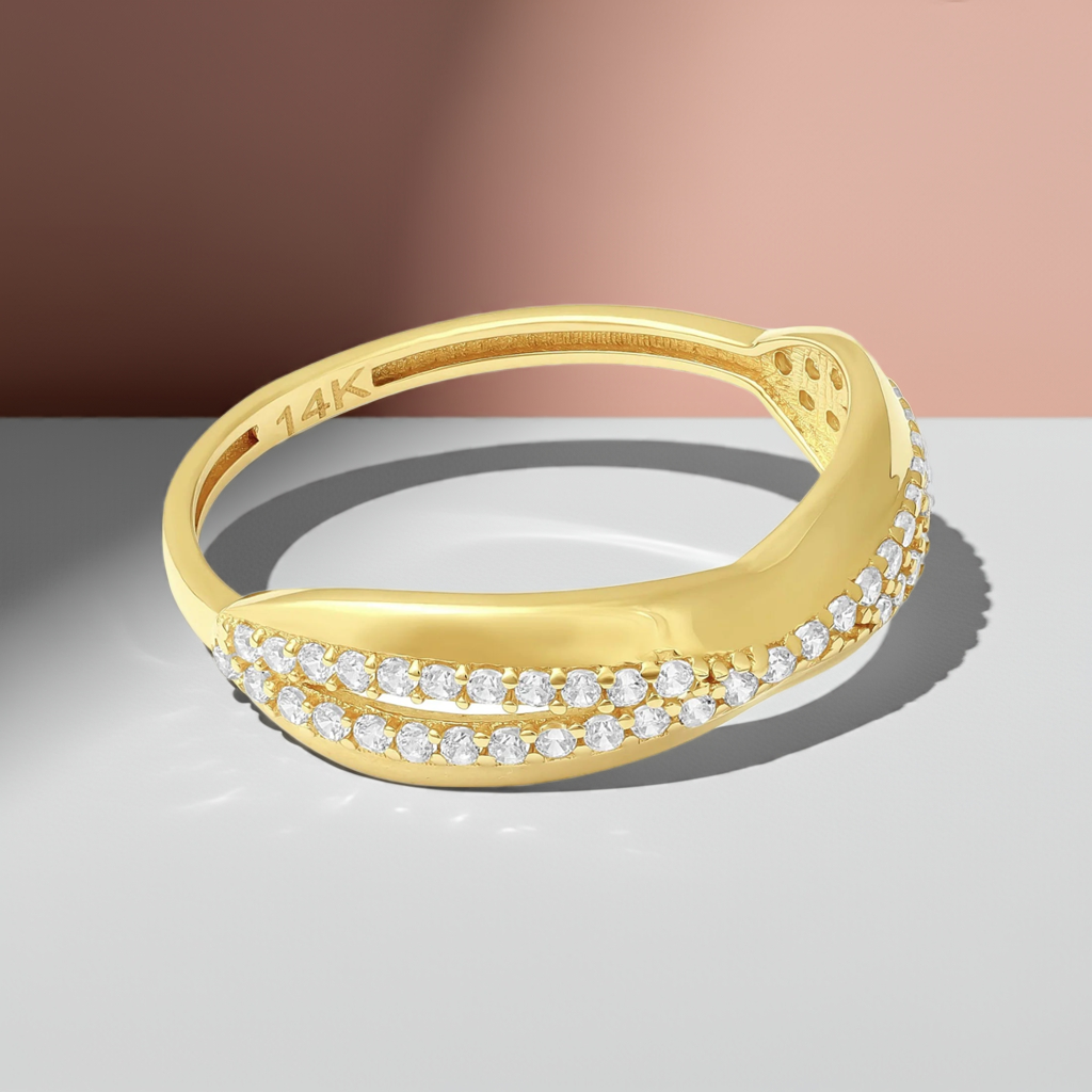 14ct Yellow Gold Cubic Zirconia Unique Design Ring