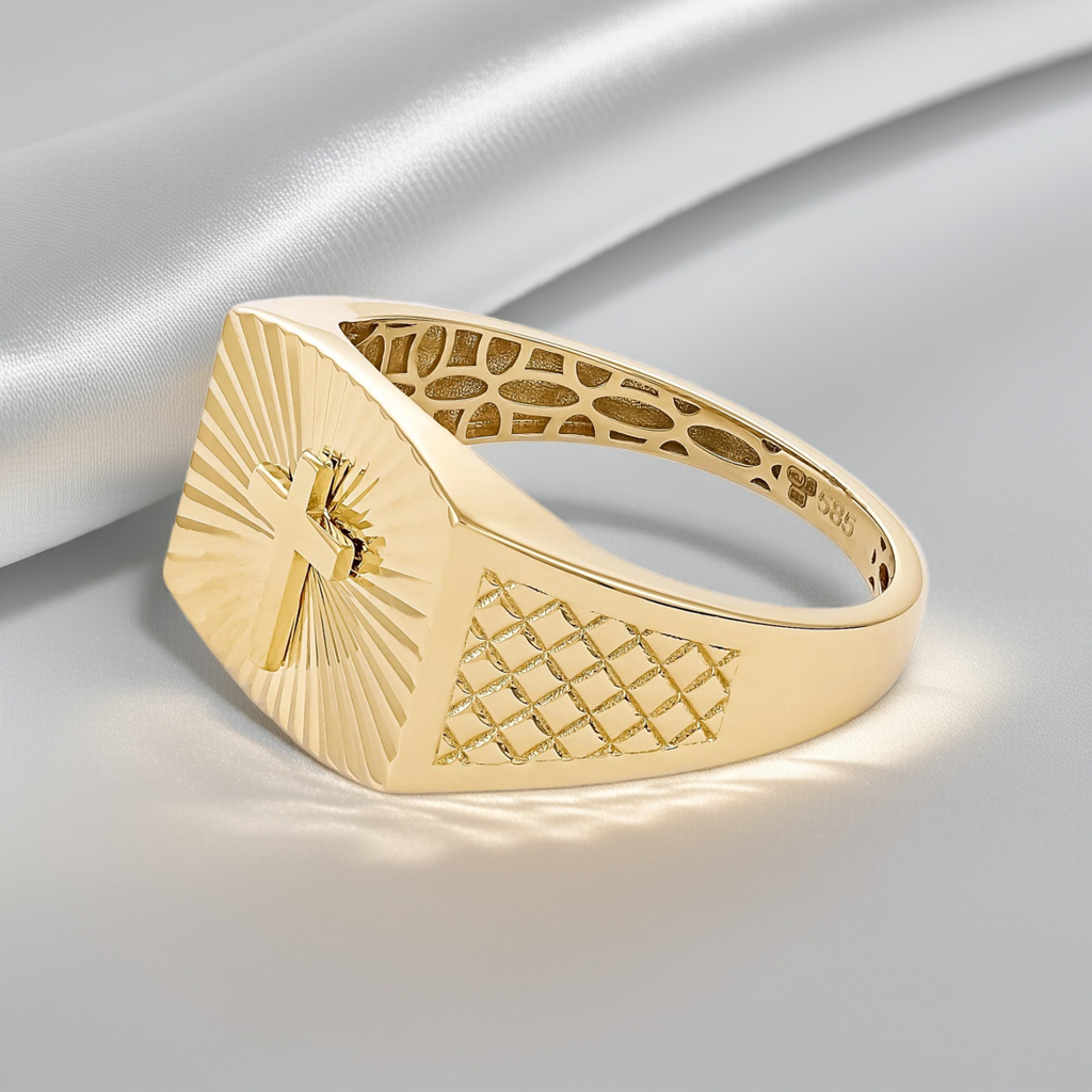14ct Yellow Gold Cross Detail Signet Ring