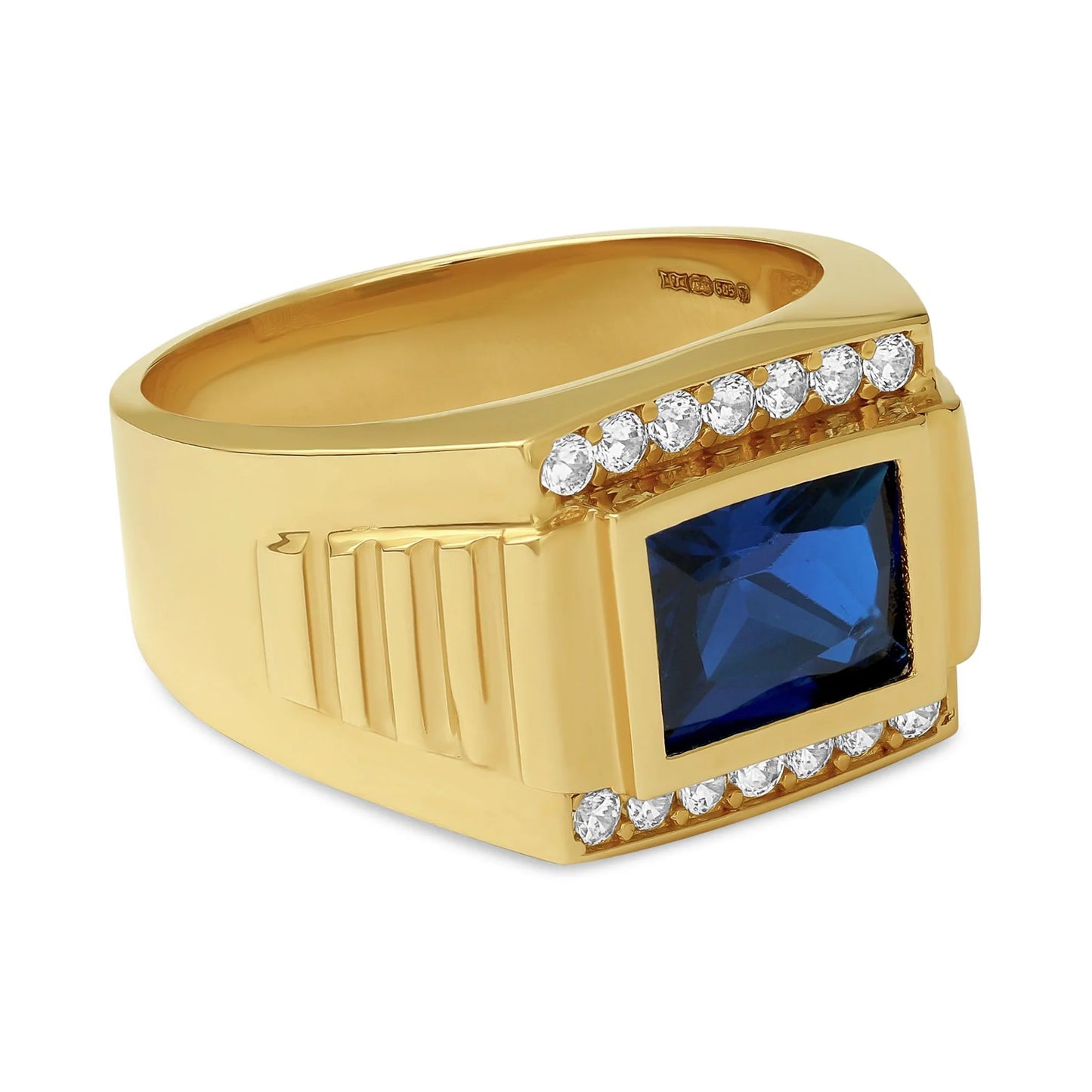 14ct Yellow Gold Cubic Zirconia Blue Gemstone Signet Ring