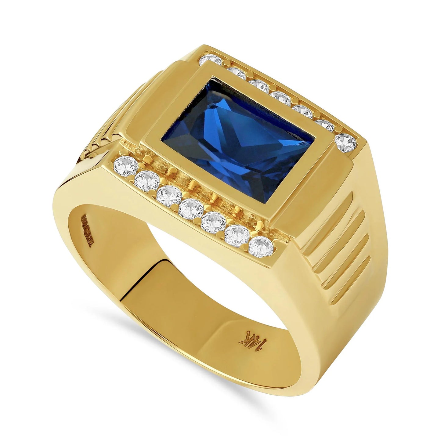 14ct Yellow Gold Cubic Zirconia Blue Gemstone Signet Ring