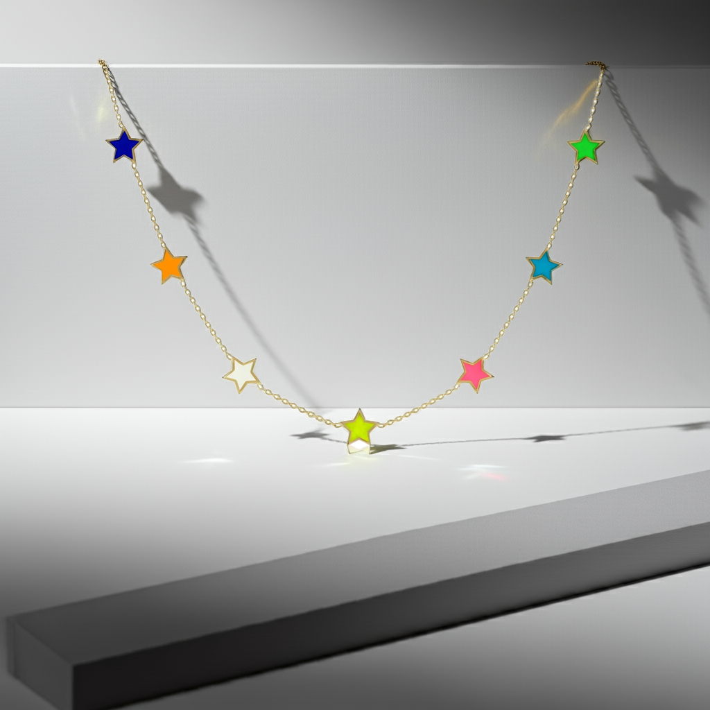 925 sterling silver multi colour star necklace