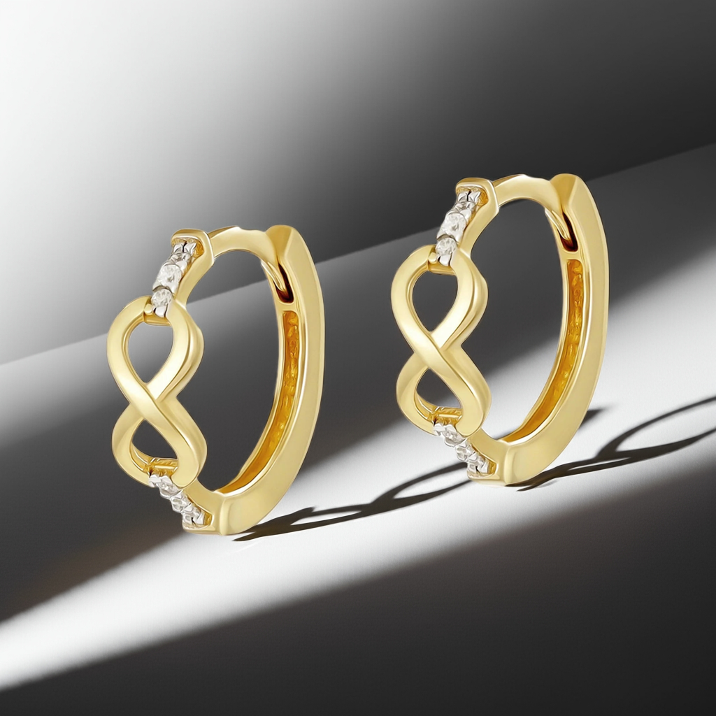 9ct Yellow Gold Infinity Sign Cubic Zirconia Detail Huggie Hoops