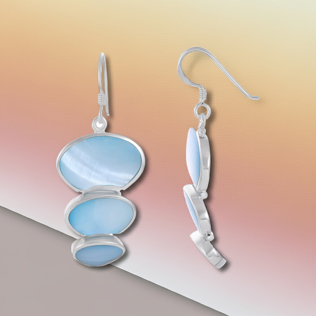 925 Sterling Silver Abalone Shell Abstract Drop Earrings