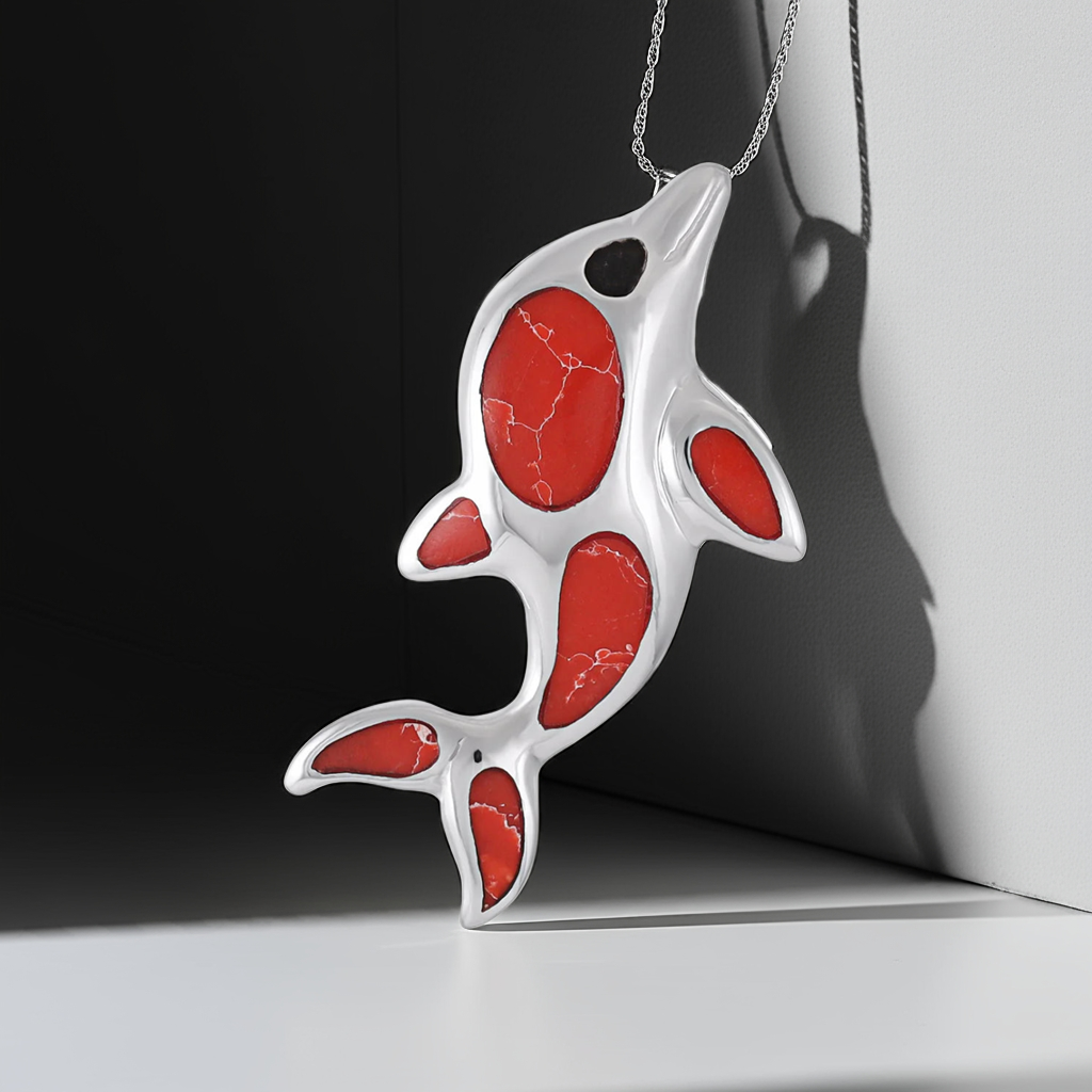 925 Sterling Silver Abalone Shell Dolphin Pendant