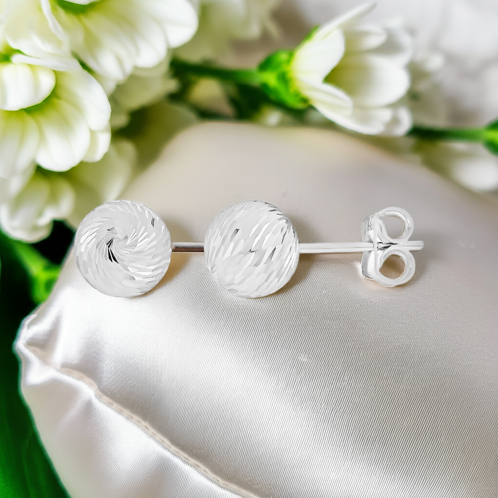 9ct White Gold Textured Ball Stud Earrings