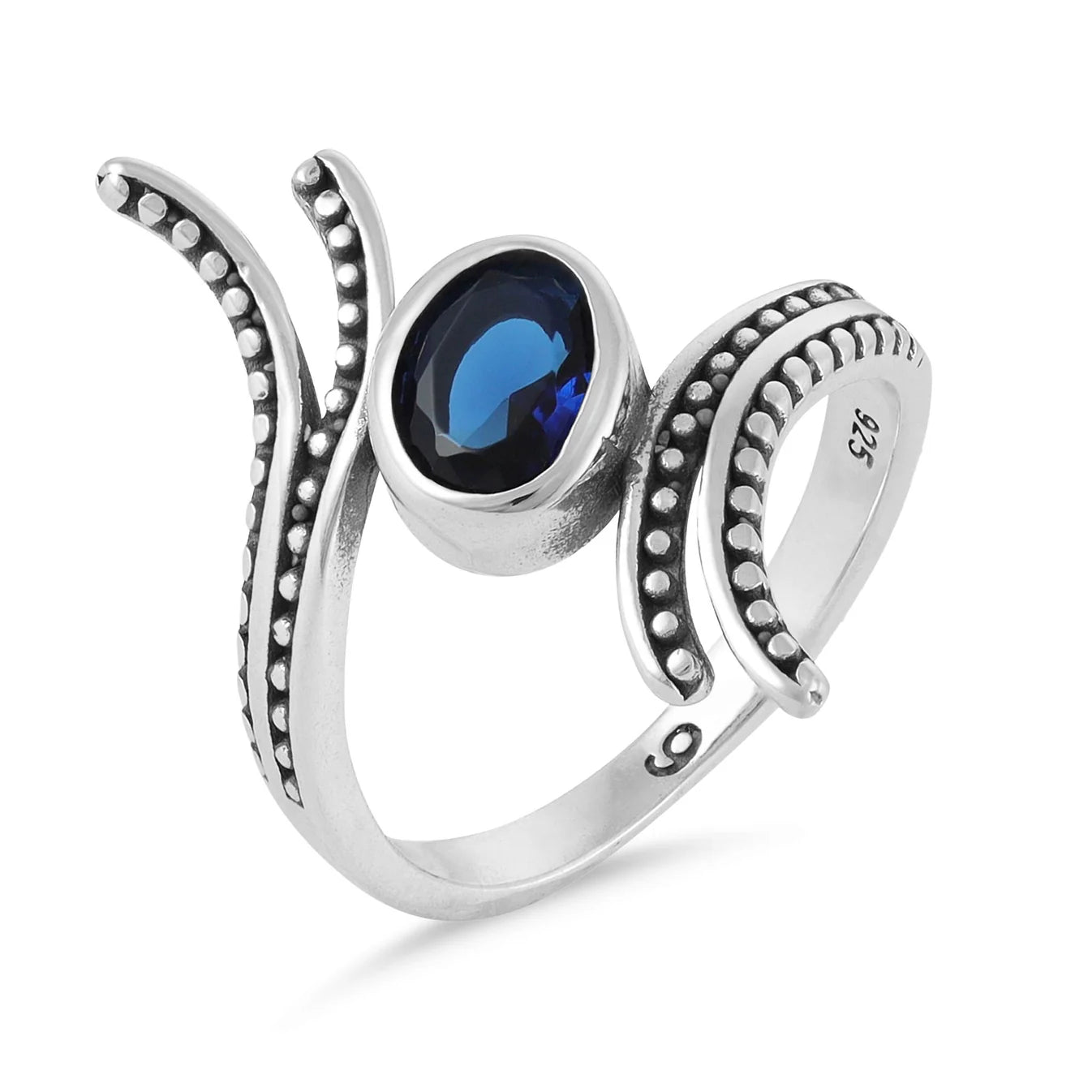 Sterling Silver Unique Design Blue Gemstone Ring