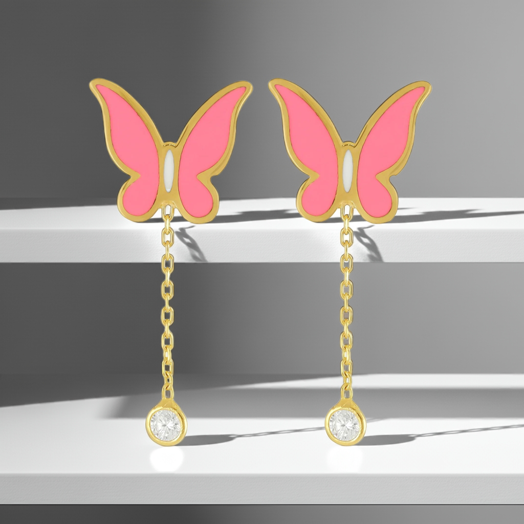 925 sterling silver pink butterfly earrings
