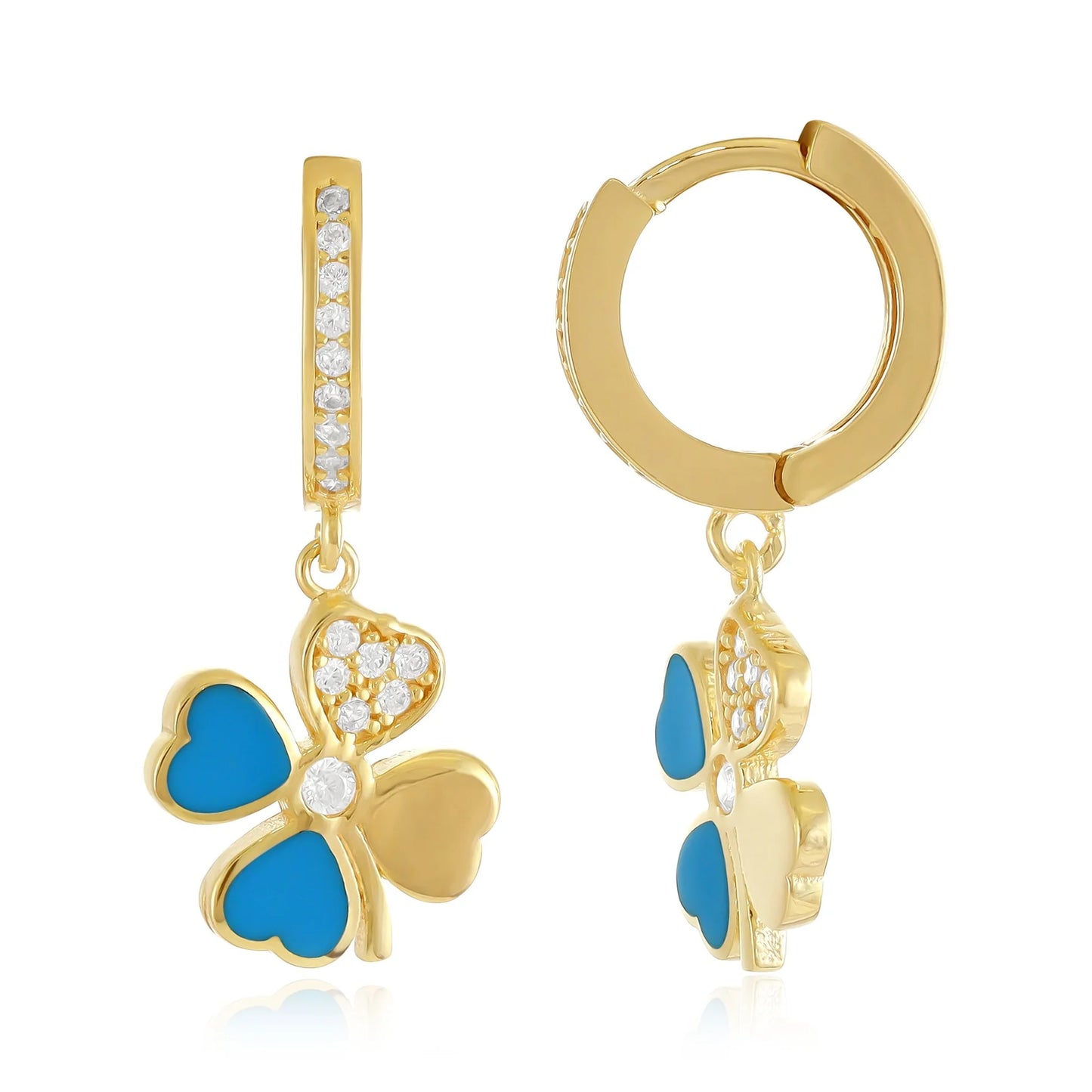 925 sterling silver blue clover cubic zirconia earrings