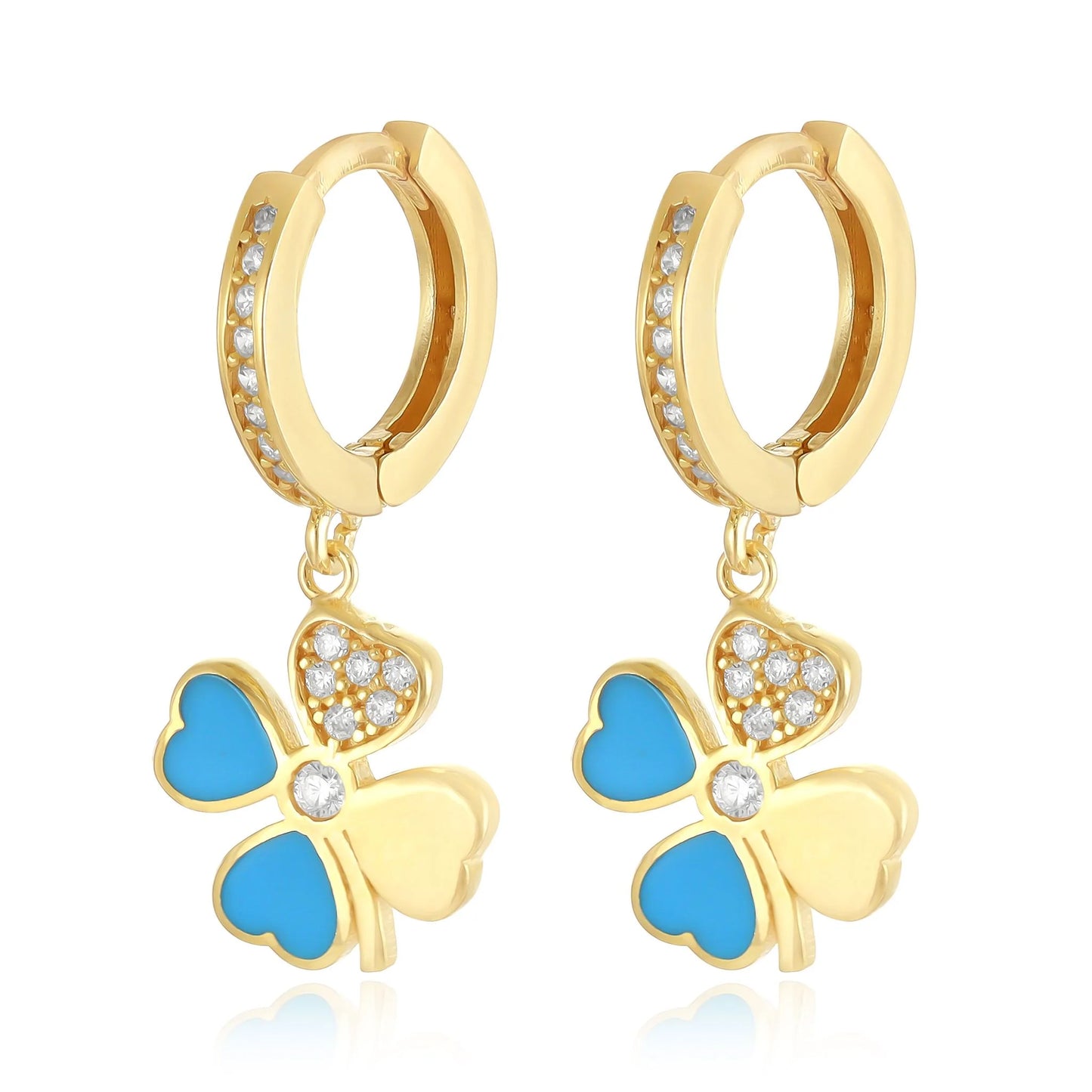 925 sterling silver blue clover cubic zirconia earrings