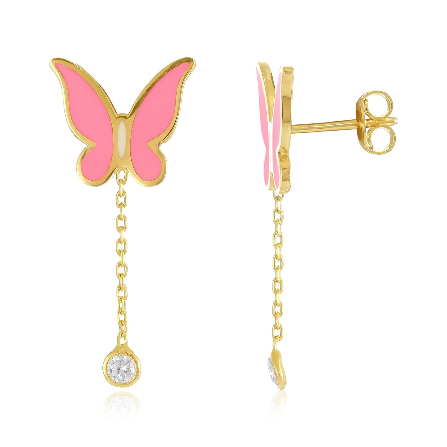 925 sterling silver pink butterfly earrings