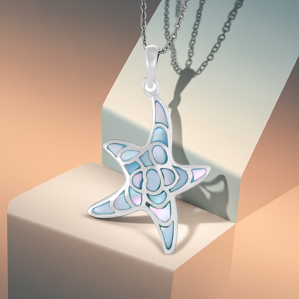 925 Sterling Silver Abalone Shell Starfish Pendant