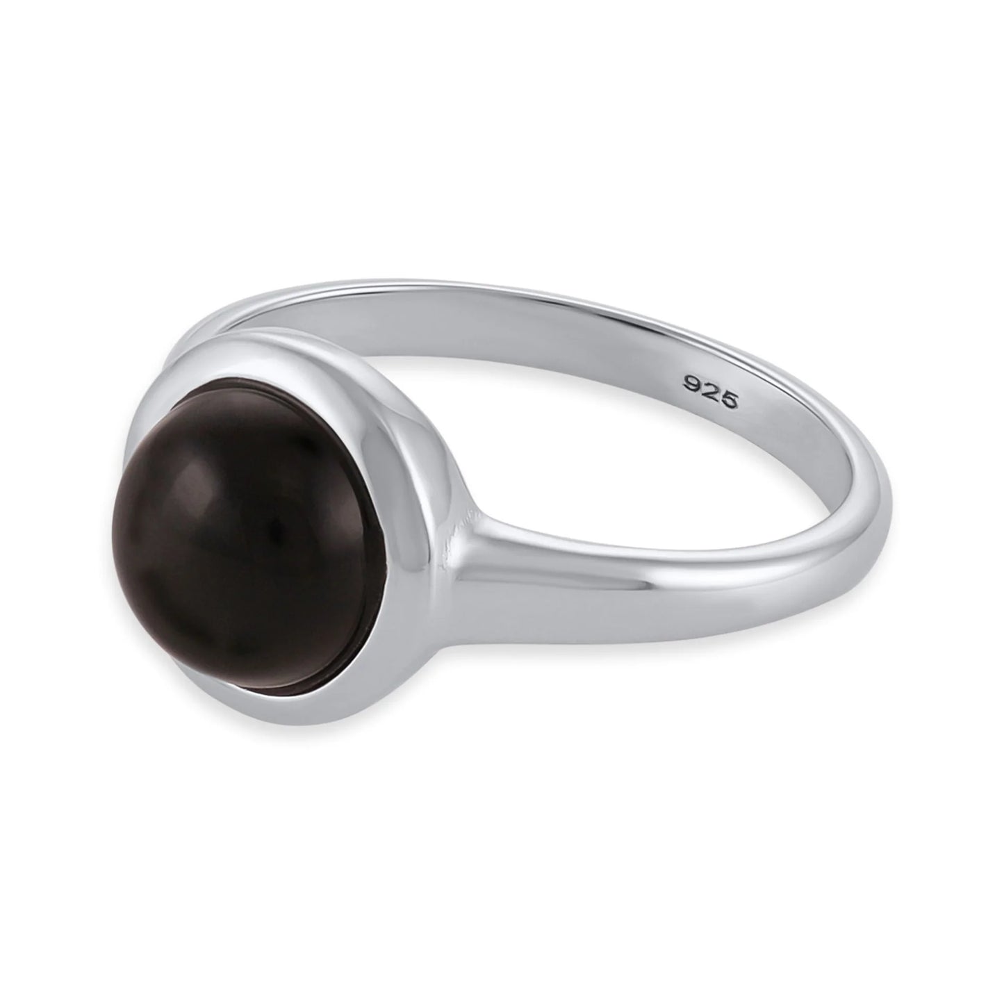 Silver rhodium plated ring with black onyx stone