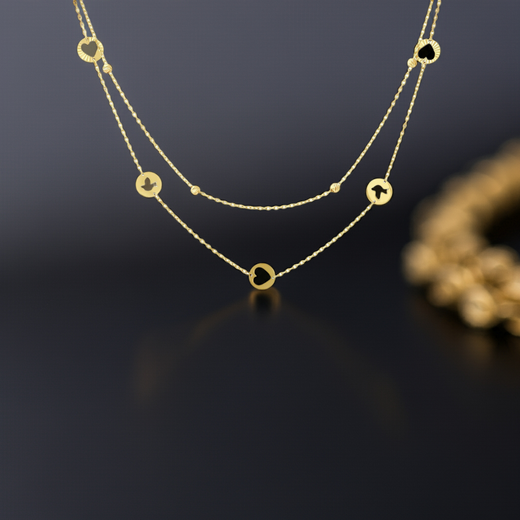 14ct Yellow Gold Bead Heart Necklace