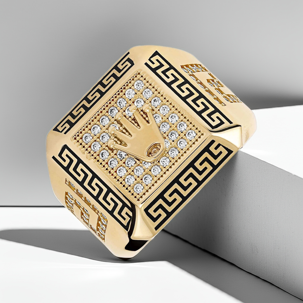 14ct Yellow Gold Cubic Zirconia Crown Signet Ring