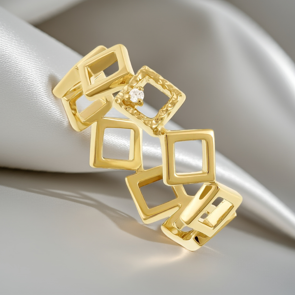 18ct 1 Micron Gold Plated Silver Cubic Zirconia Geometric Ring