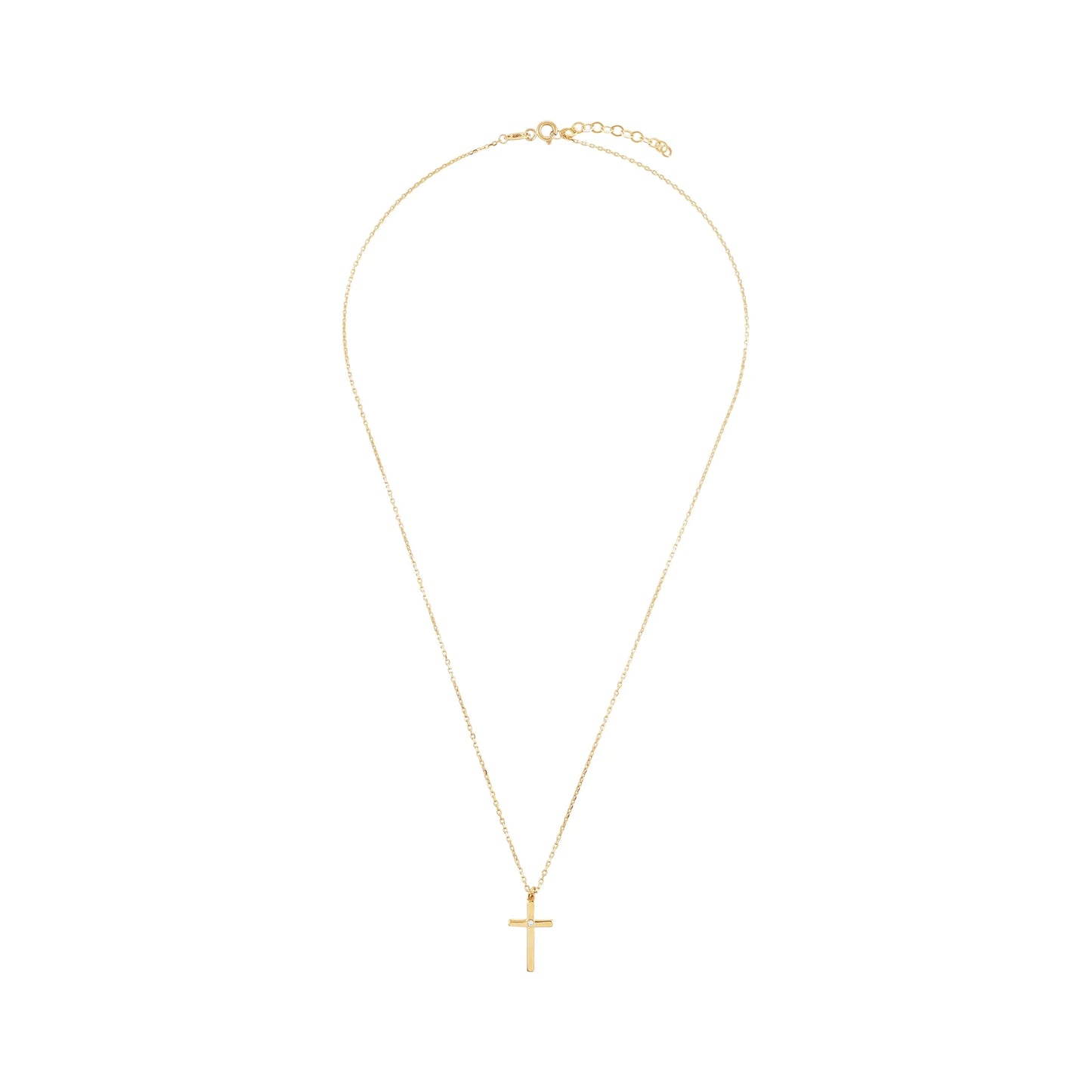 9ct yellow Gold Simple Cross Pendant Necklace