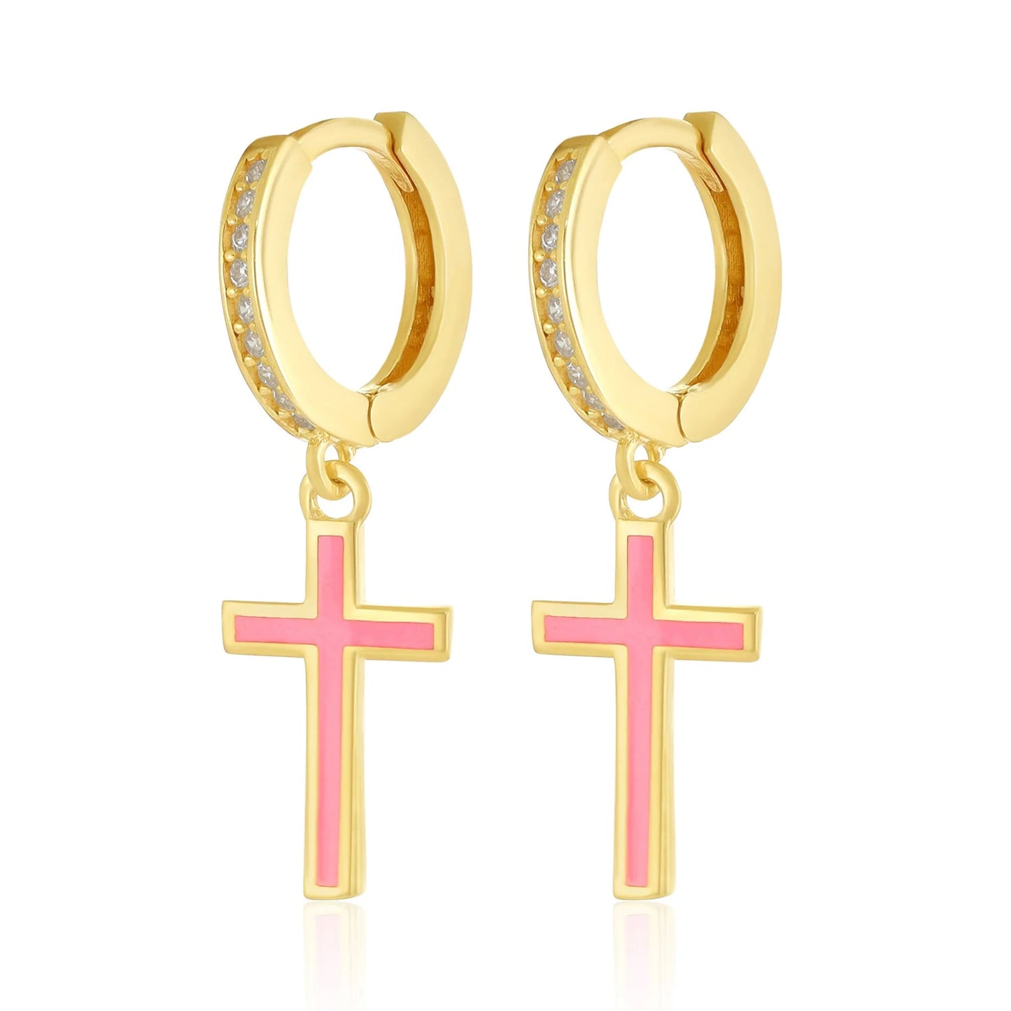 935 sterling silver pink cross earrings