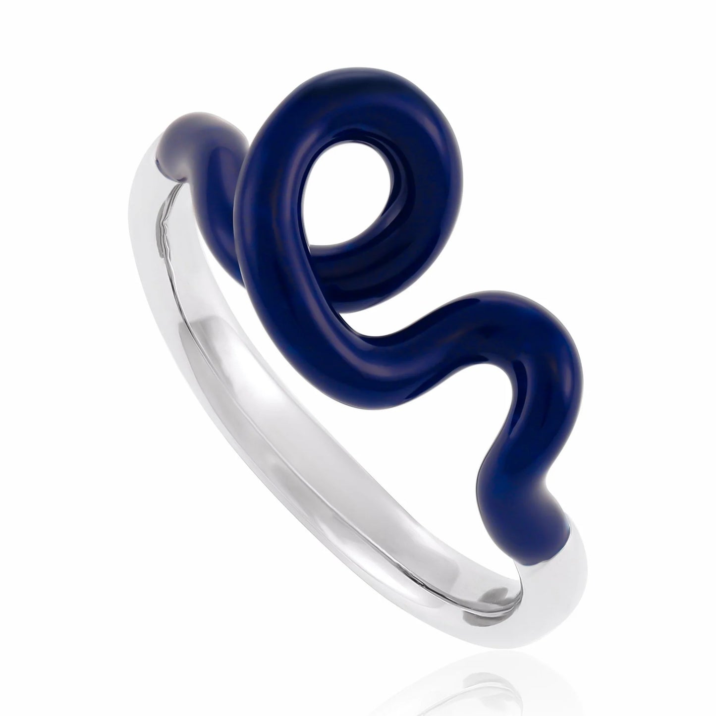 Sterling Silver Rhodium Plated Enamel Twist Ring