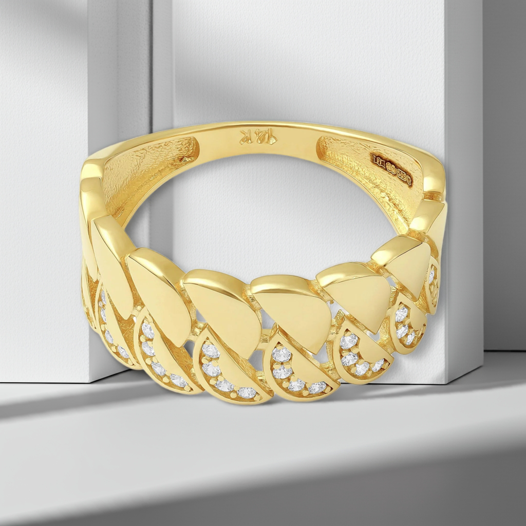 14ct Yellow Gold Cubic Zirconia Textured Ring