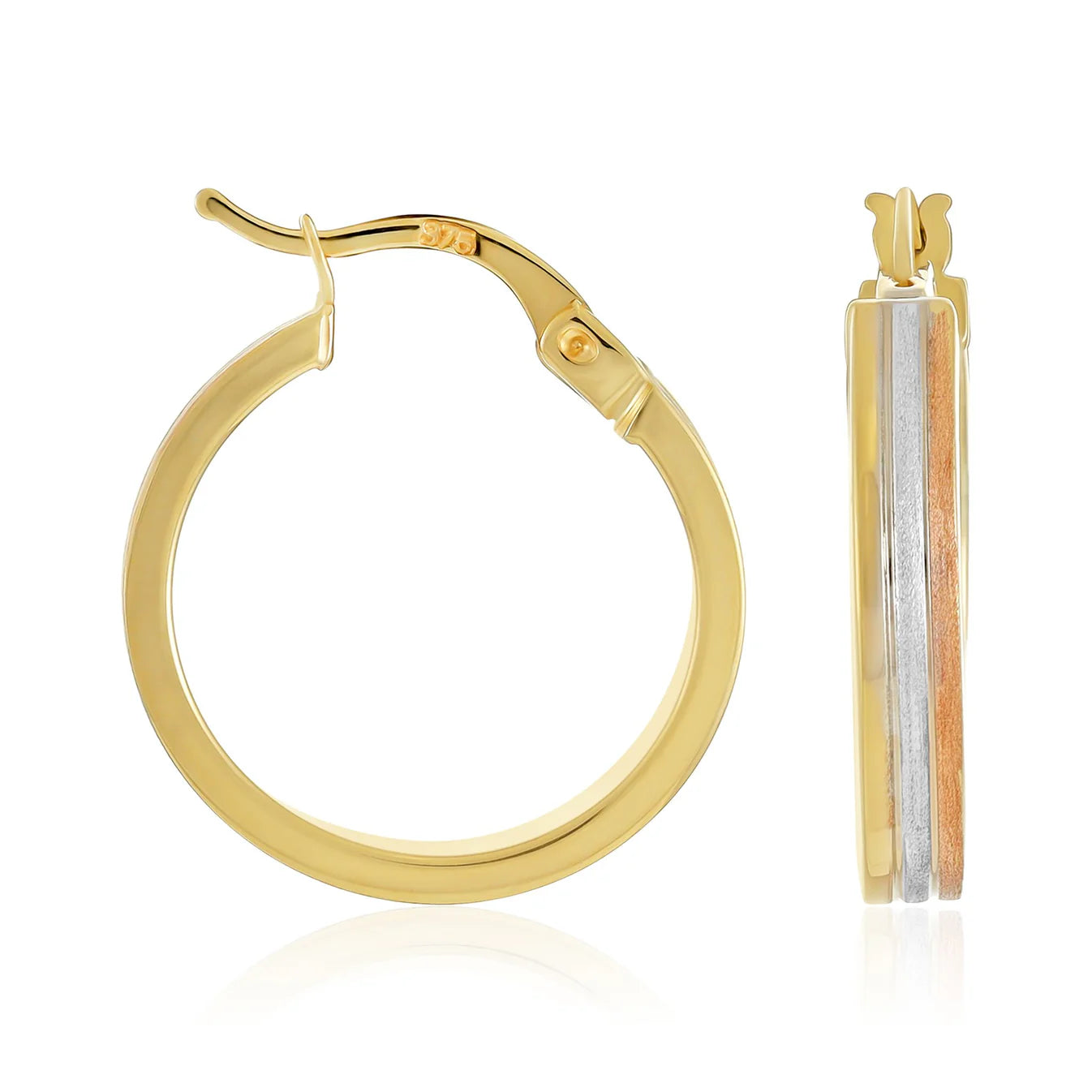 9ct Gold Tri Colour Huggie Hoop Earrings