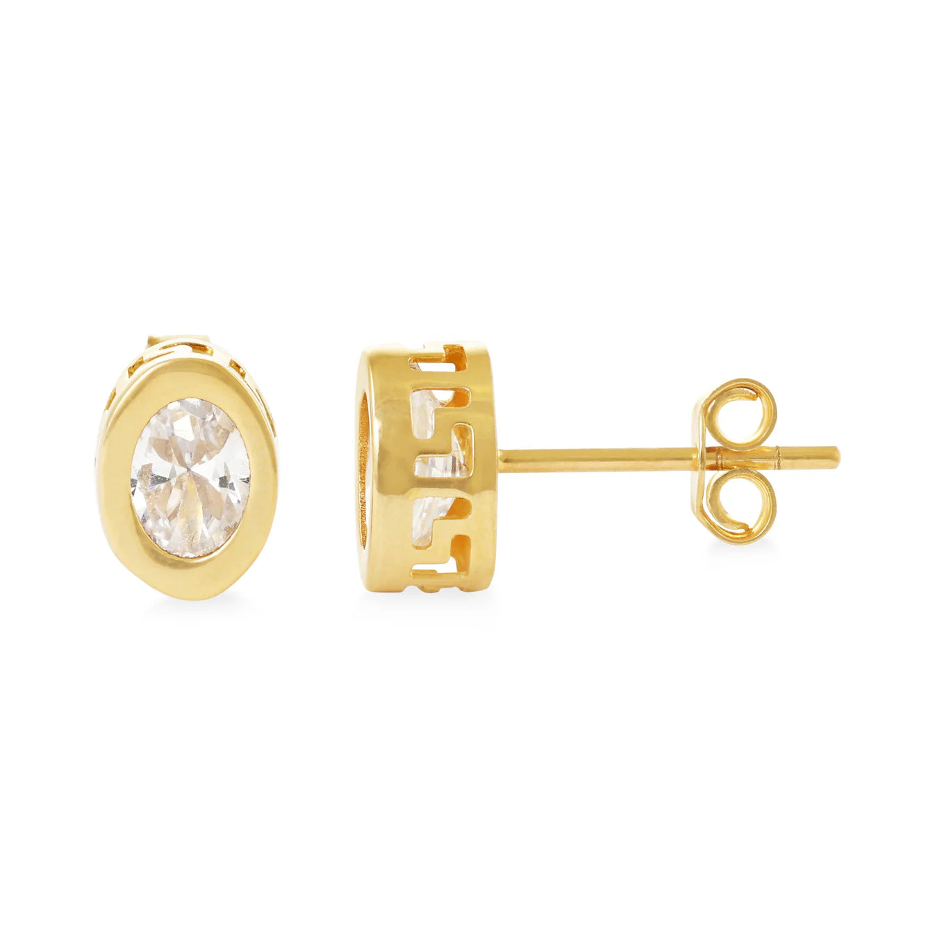 14ct Yellow Gold Oval Patterned Stud Earrings