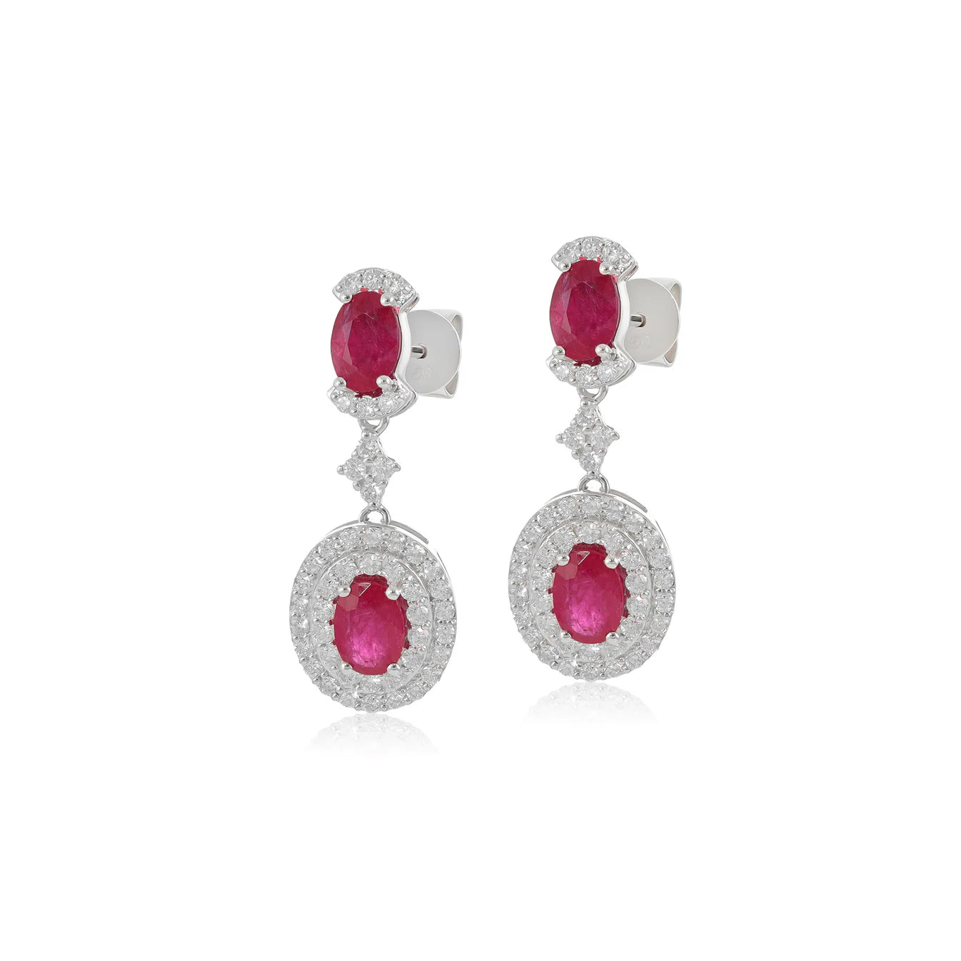 18ct White Gold Diamond and Ruby Drop Earrings