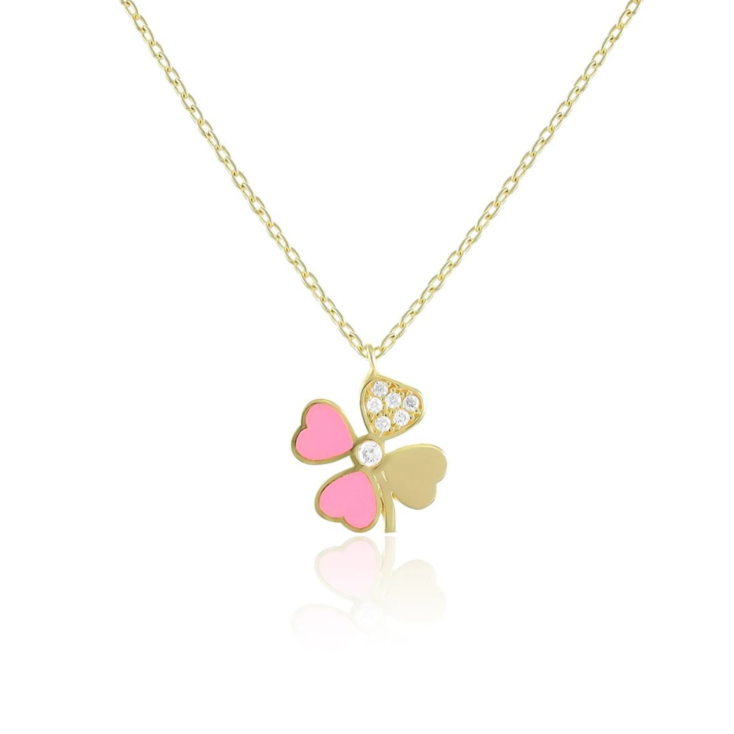 925 Sterling Silver Pink Cubic Zirconia Clover Necklace