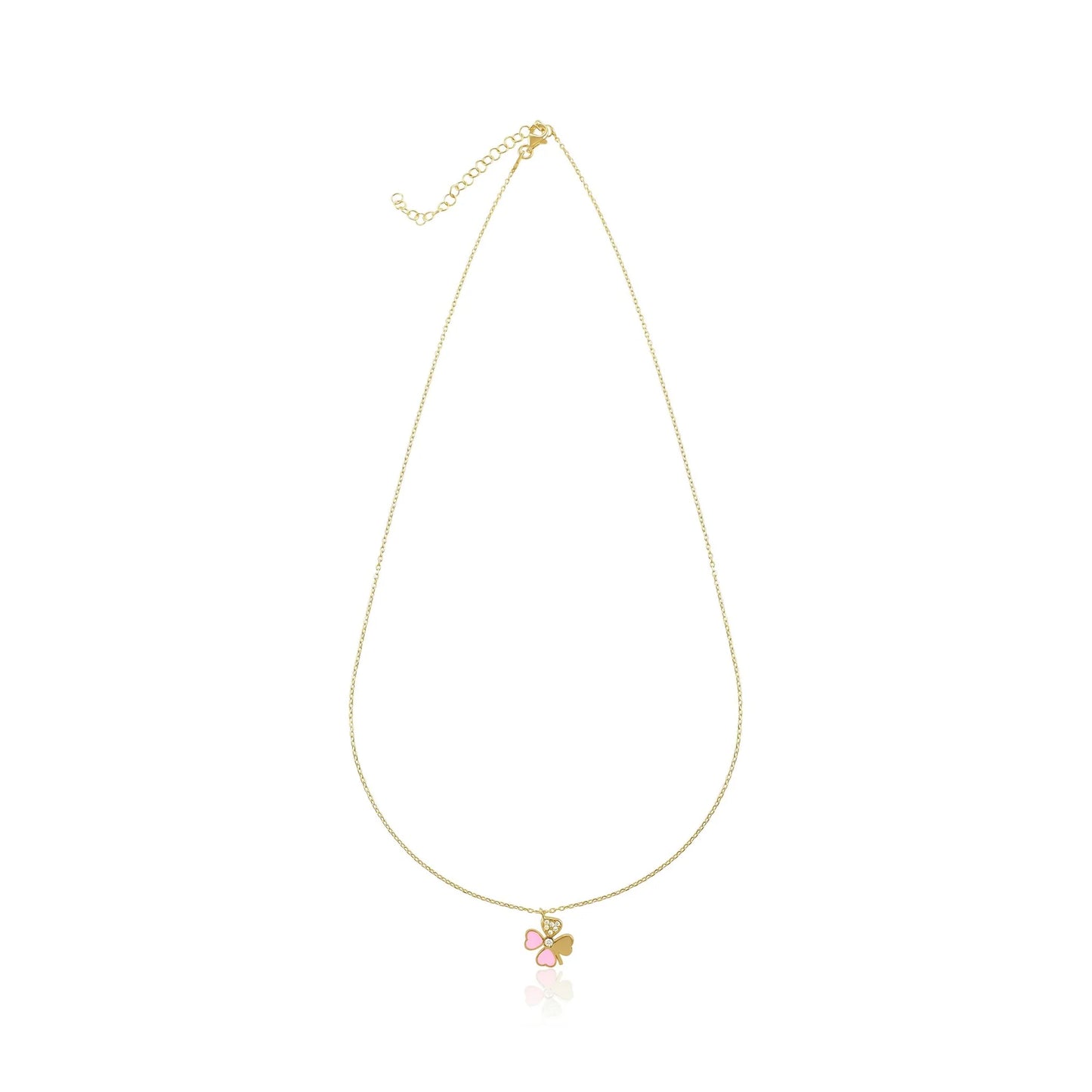 925 Sterling Silver Pink Cubic Zirconia Clover Necklace