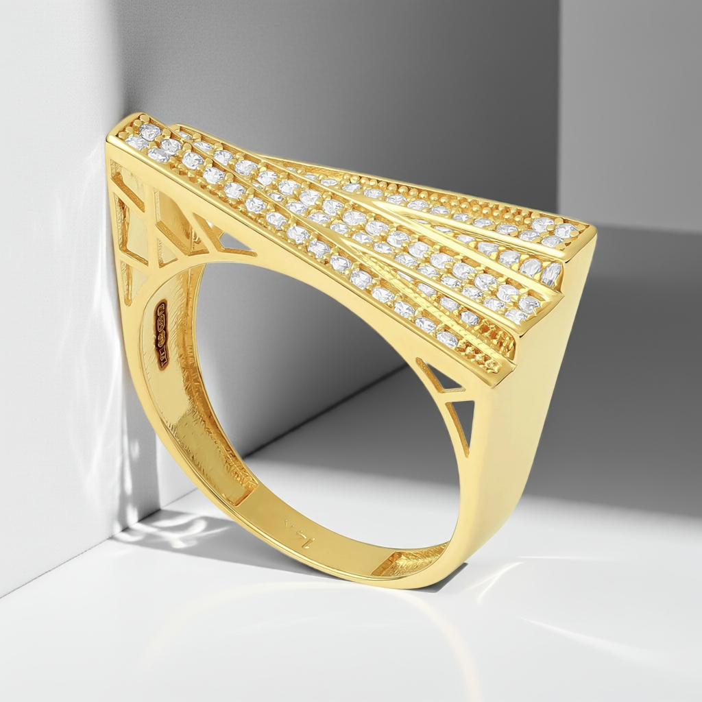 14ct Yellow Gold Cubic Zirconia Abstract Design Ring