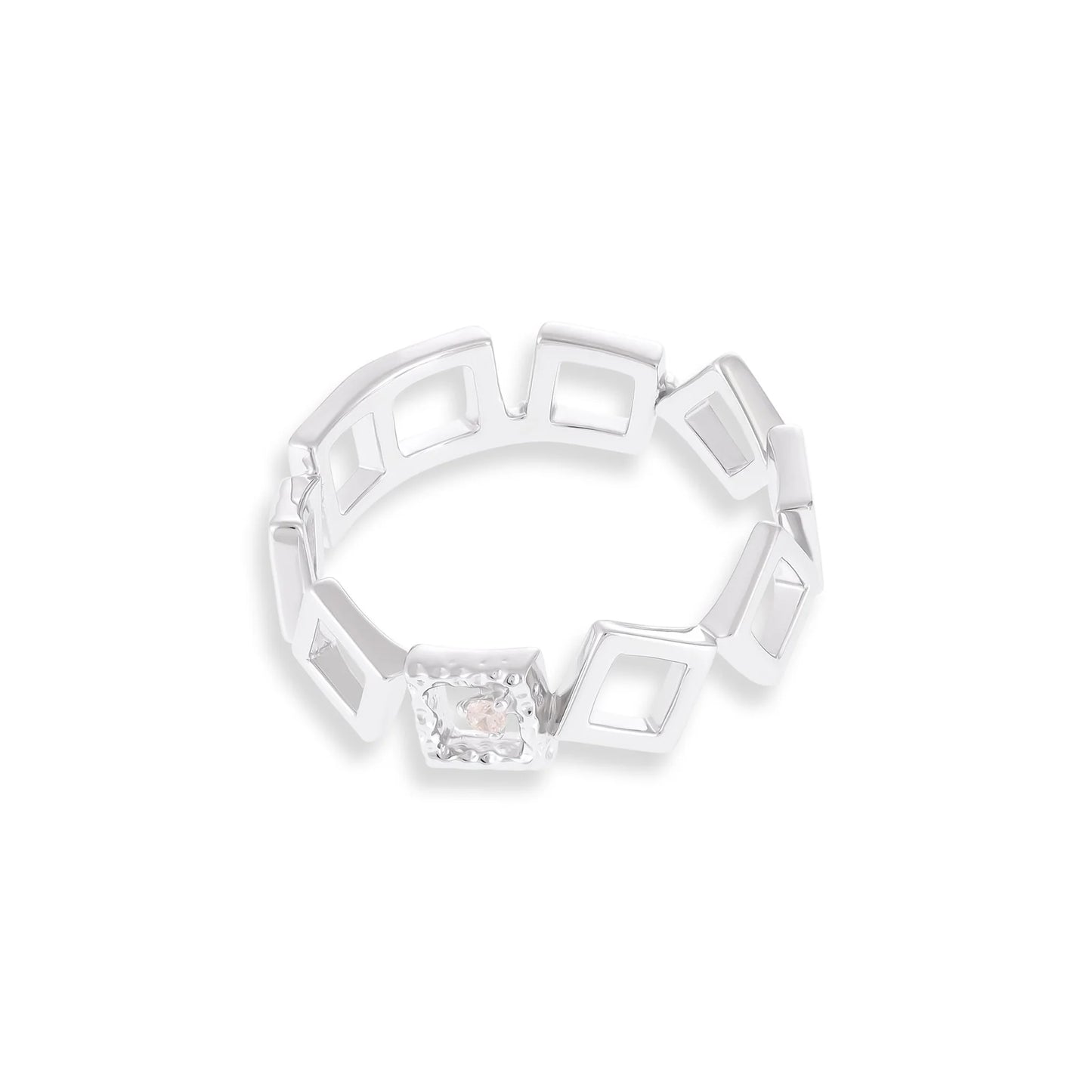 Sterling Silver Rhodium Plated Cubic Zirconia Geometric Ring