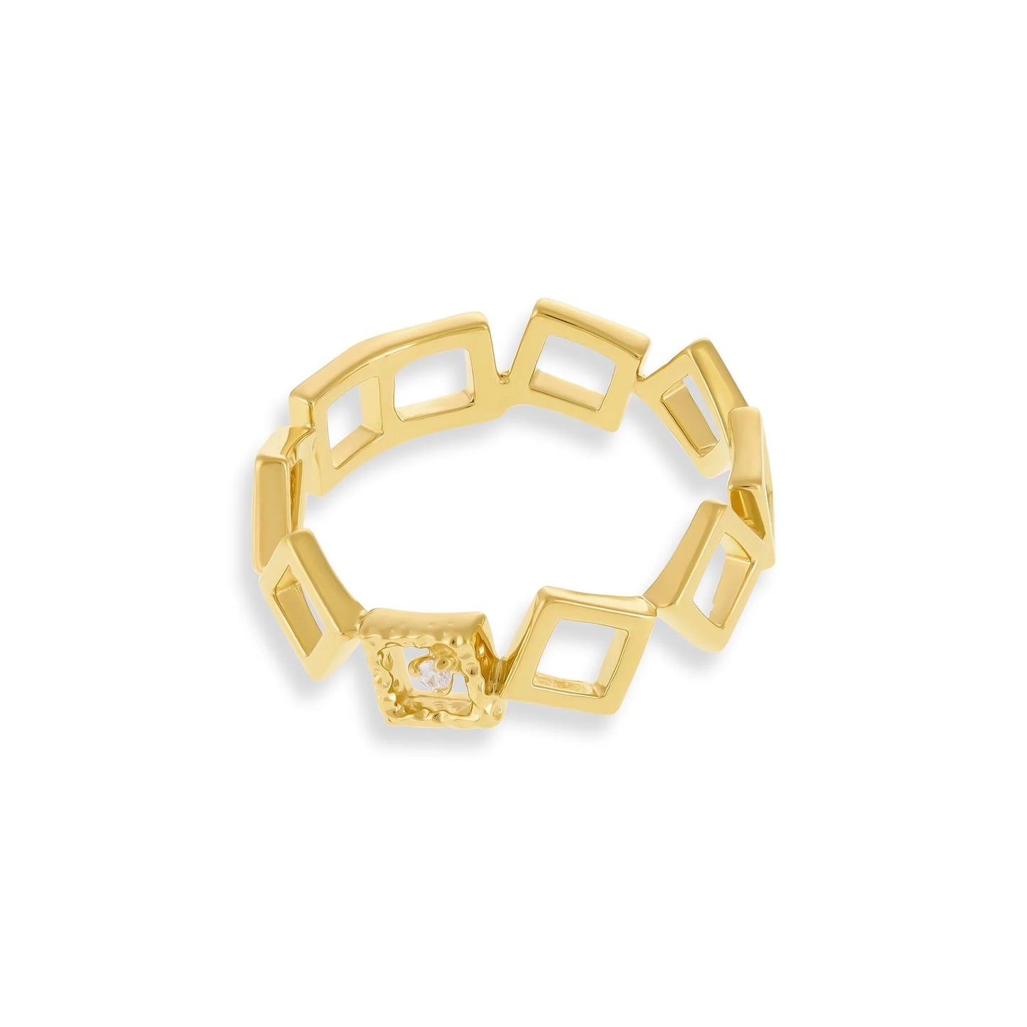 18ct 1 Micron Gold Plated Silver Cubic Zirconia Geometric Ring