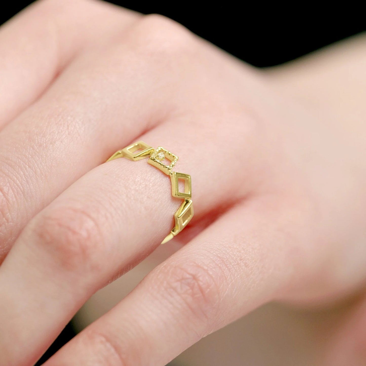 18ct 1 Micron Gold Plated Silver Cubic Zirconia Geometric Ring