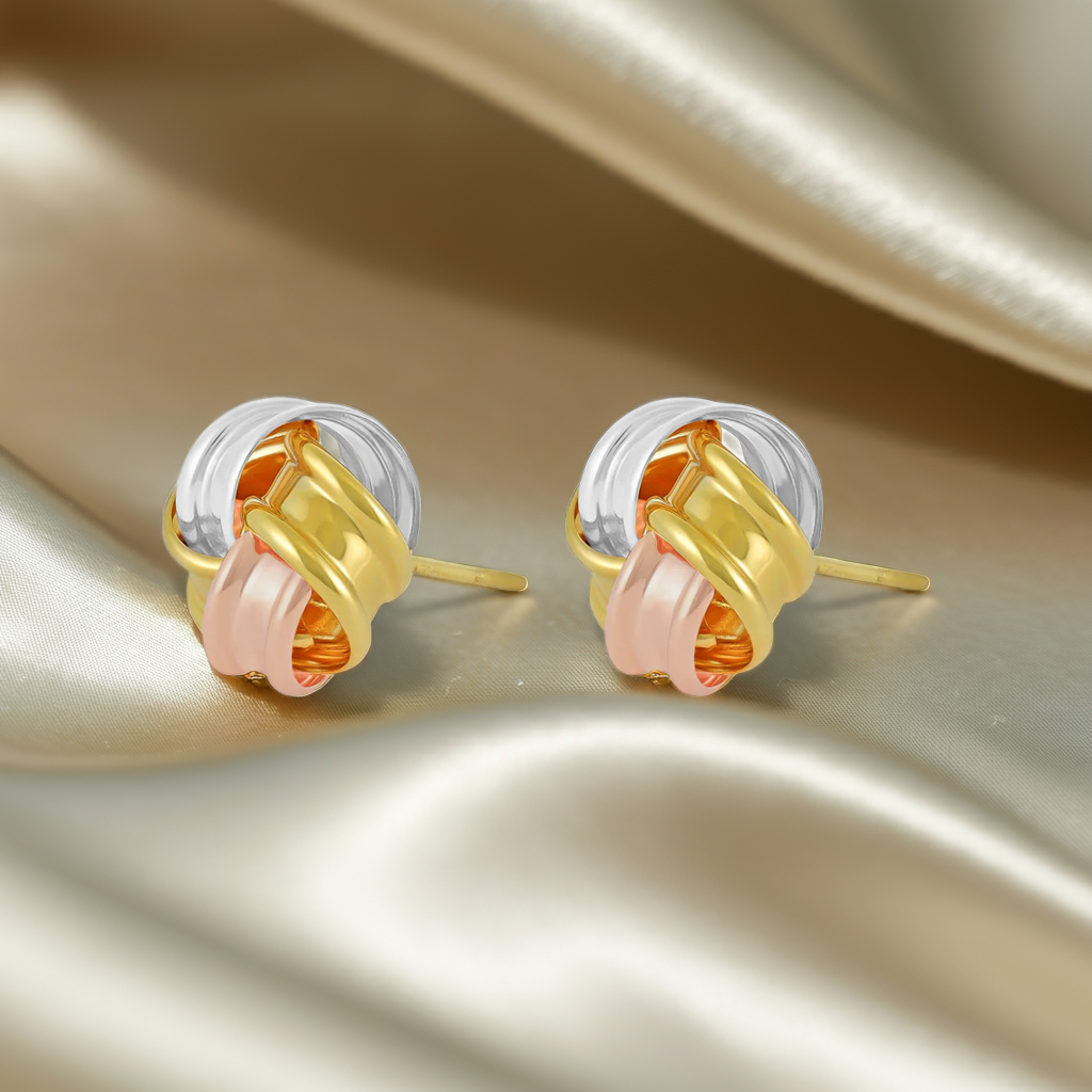 9ct Gold Tri Colour Knotted Stud Earrings
