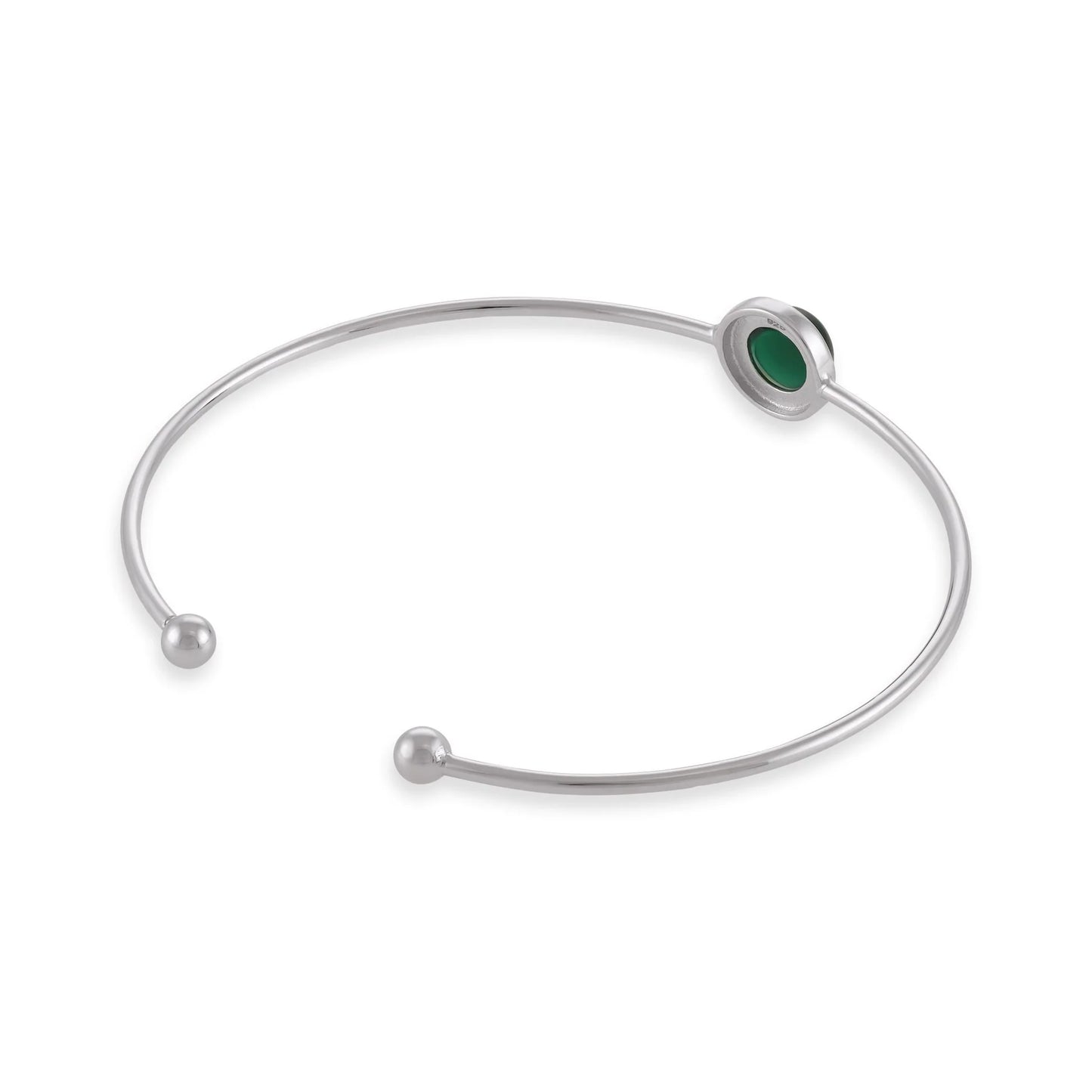 Silver rhodium plated bangle with Green quartz