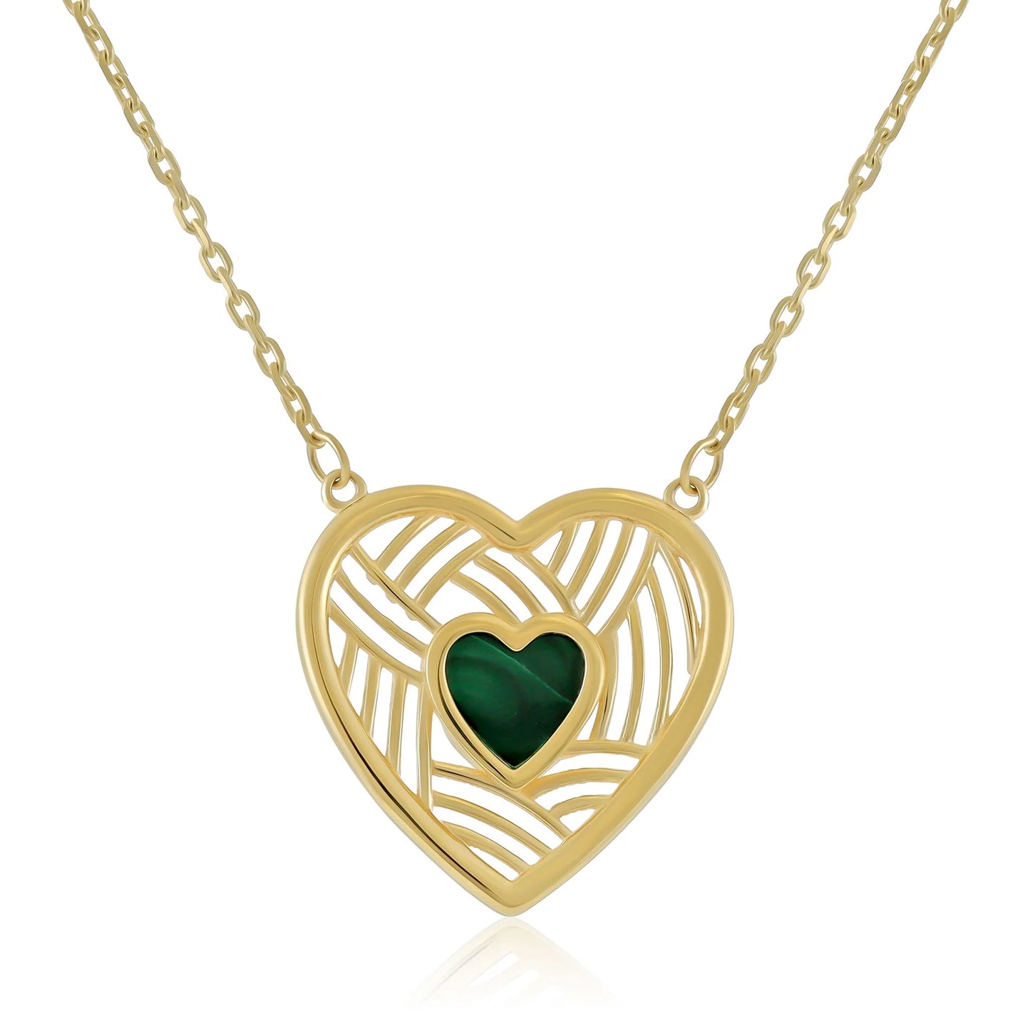 9ct Yellow Gold Heart Green Stone Pendant Necklace