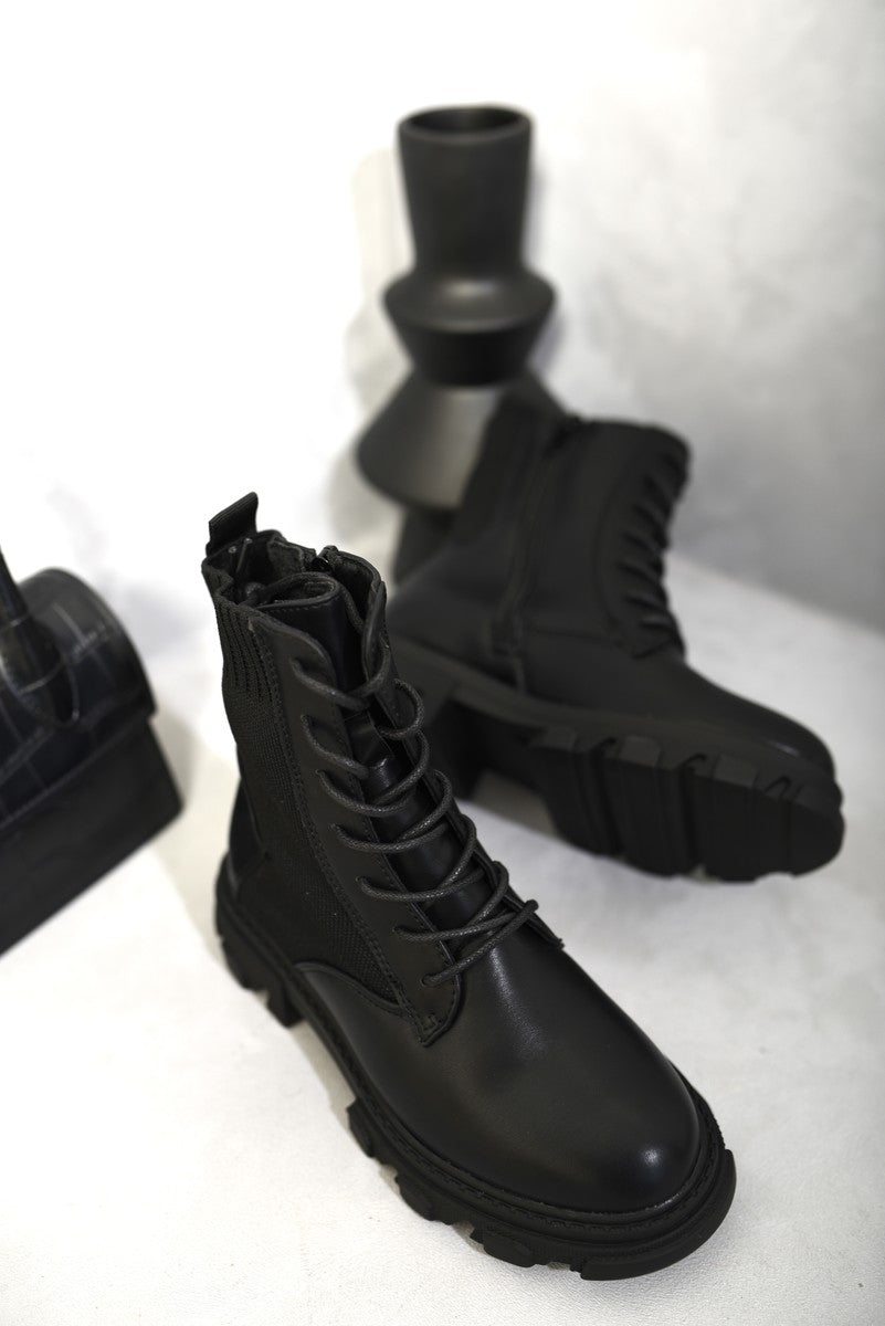 Knit Lace Up Chunky Ankle Boots - My Luxe Brands