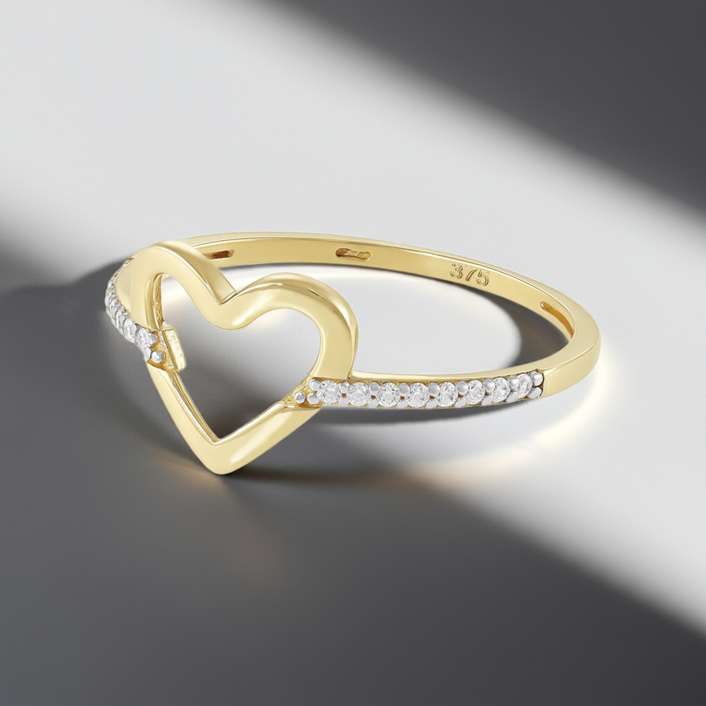 9ct Yellow Gold Cubic Zirconia Heart Ring