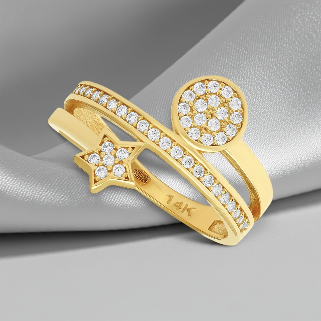 14ct Yellow Gold Circle And Star Ring