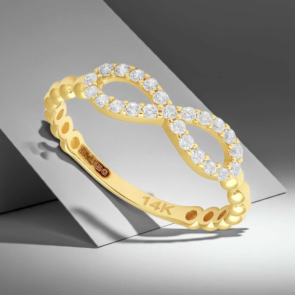 14ct Yellow Gold Cubic Zirconia Infinity Ring