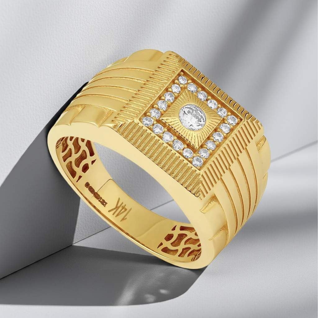 14ct Yellow Gold Cubic Zirconia Signet Ring