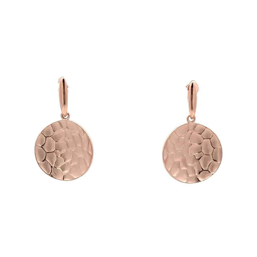 18ct 1 Micron 925 Sterling Silver Hammered Disc Earrings