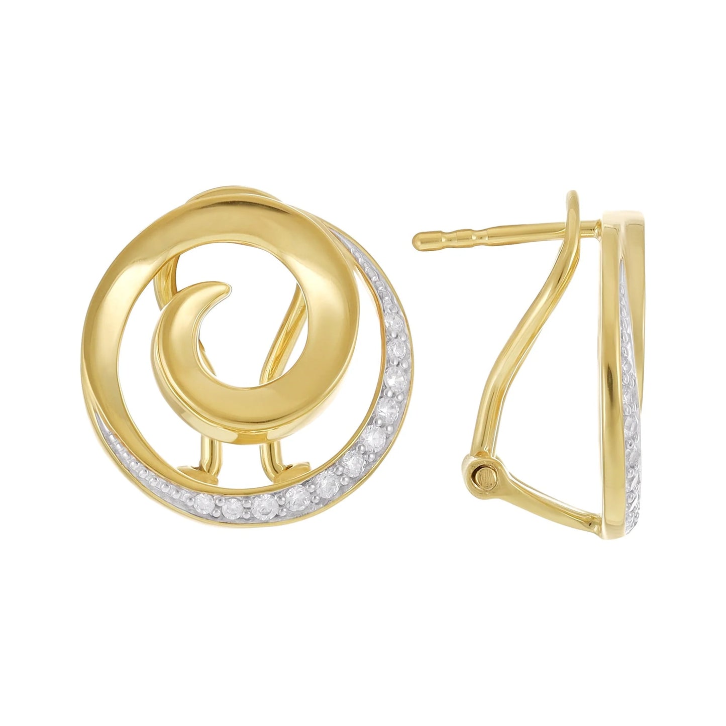 18ct 1 Micron Gold Plated Cubic Zirconia Silver Swirl Earrings