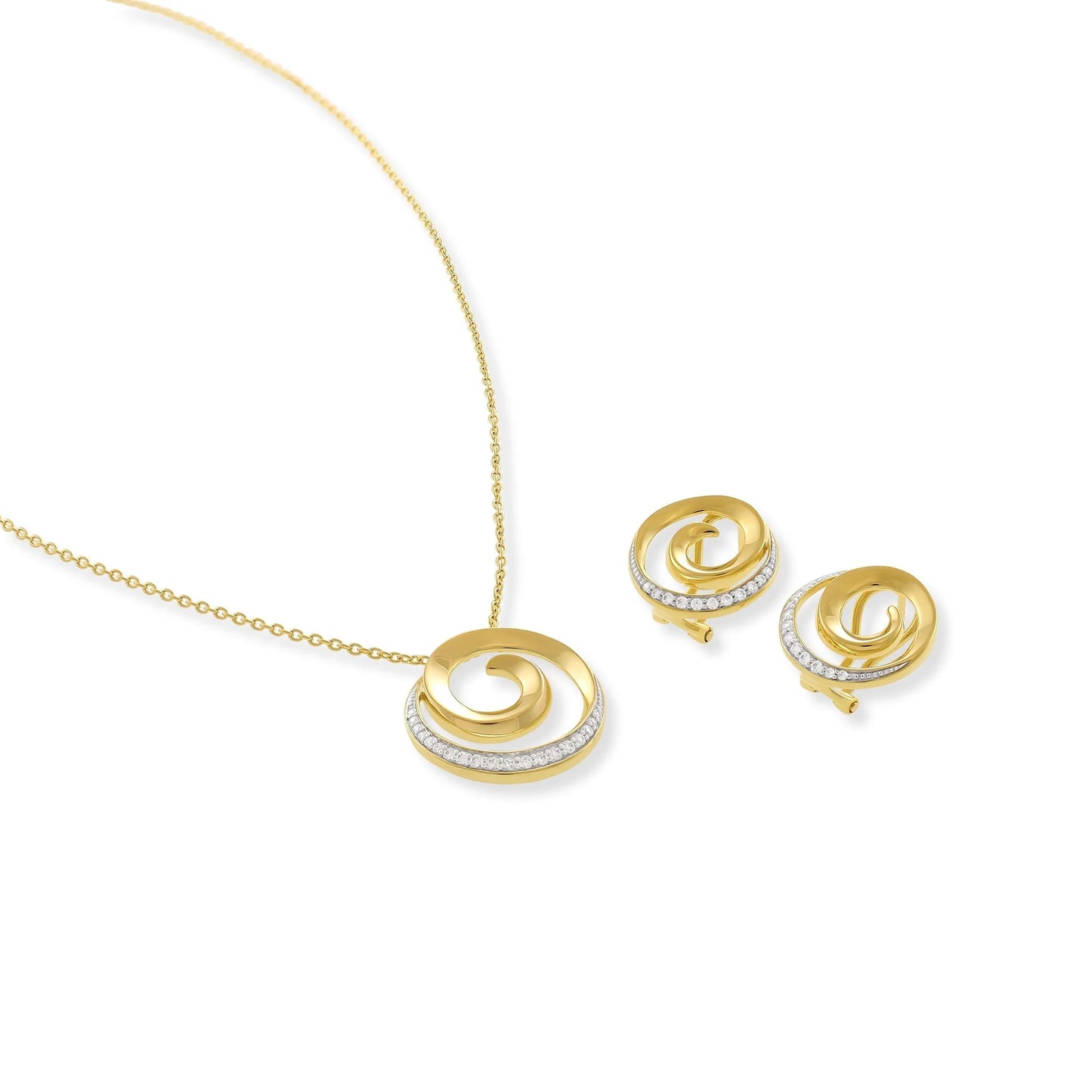 18ct 1 Micron Gold Plated Cubic Zirconia Silver Swirl Earrings
