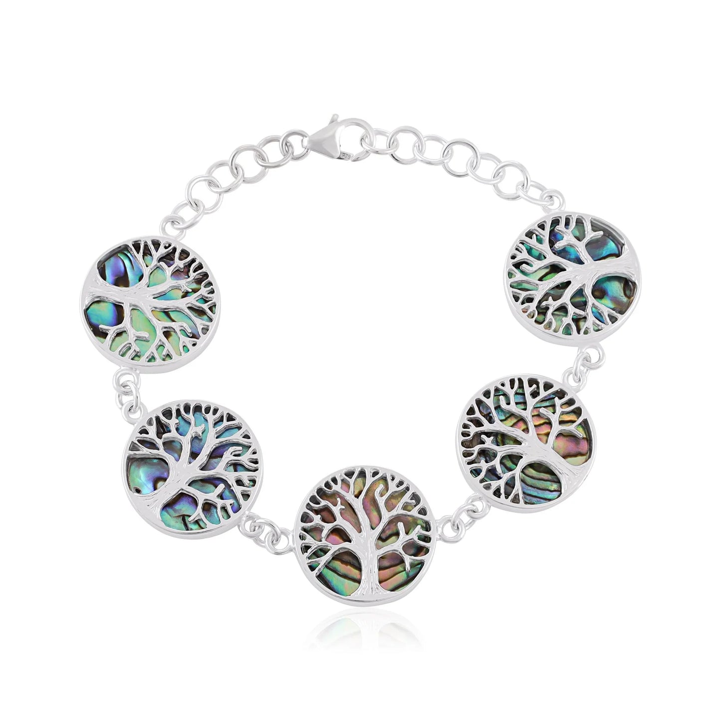 White 925 Sterling Silver Abalone Shell Tree Of Life bracelet