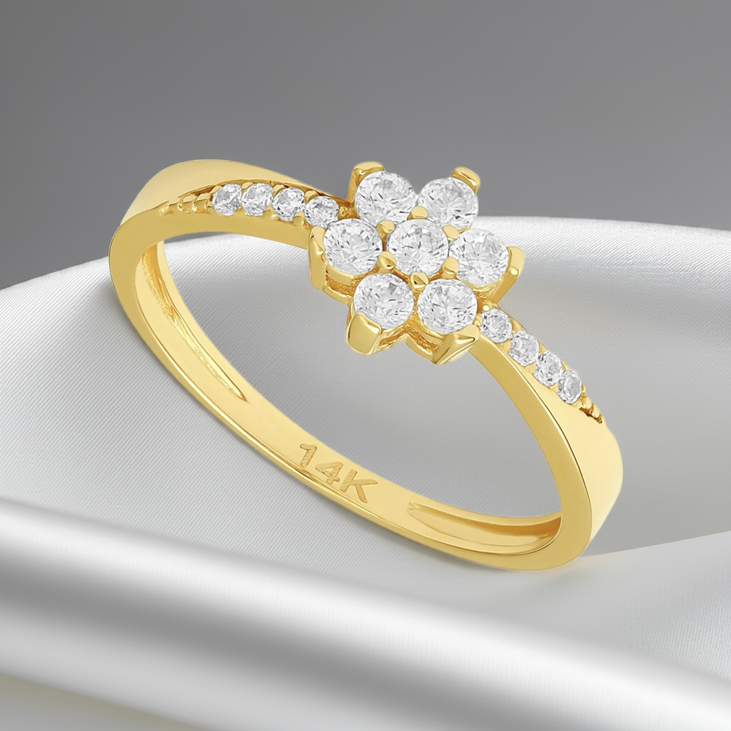 14ct Yellow Gold Cubic Zirconia Flower Ring