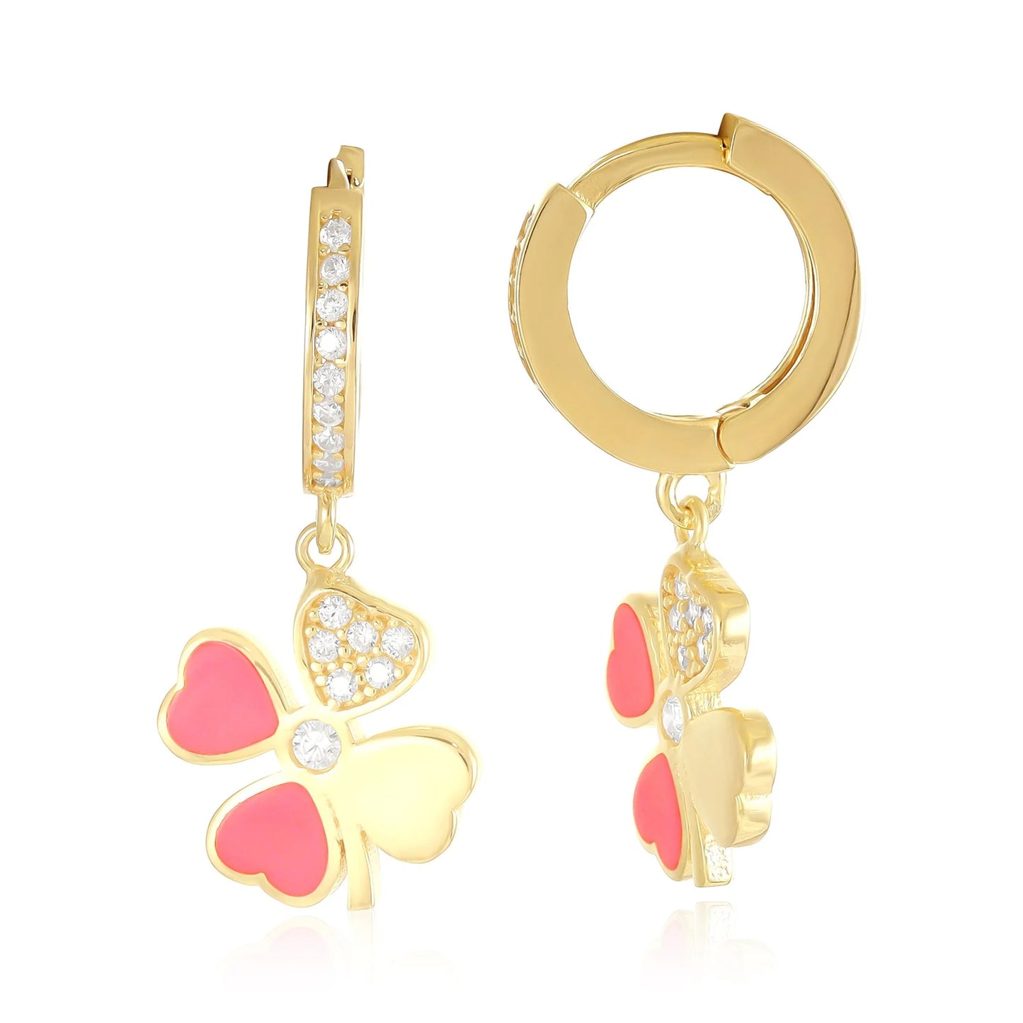 925 sterling silver pink clover cubic zirconia earrings