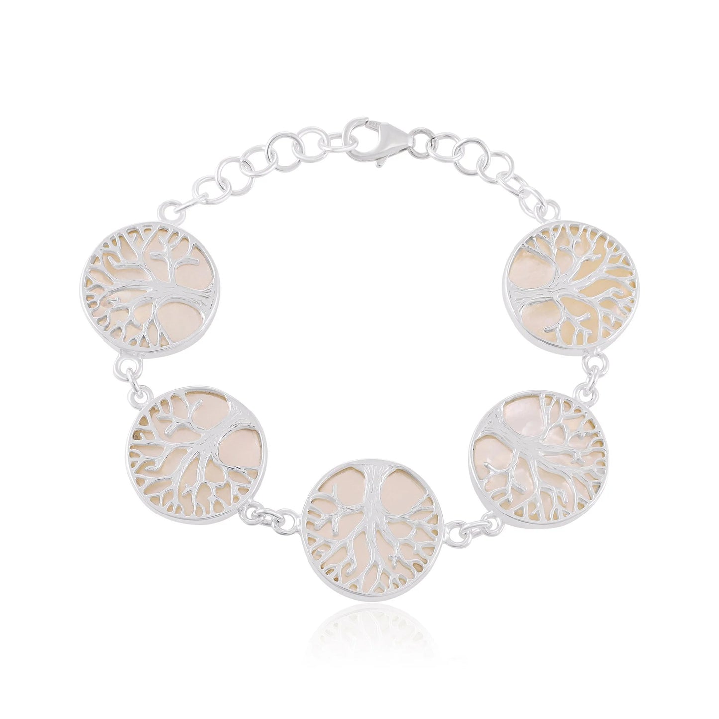 White 925 Sterling Silver Abalone Shell Tree Of Life bracelet