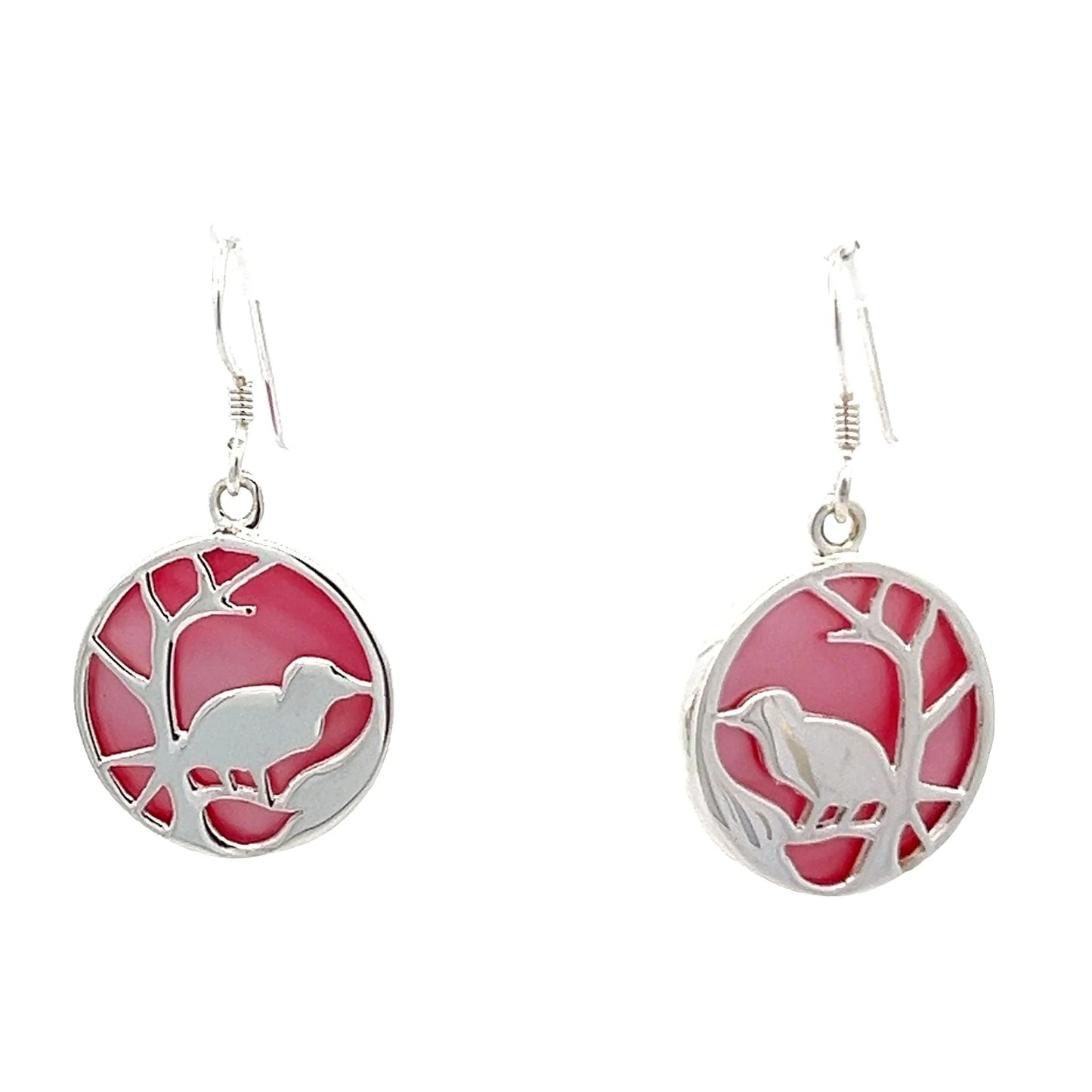 Sterling Silver Mother Of Pearl Shell Bird Earrings