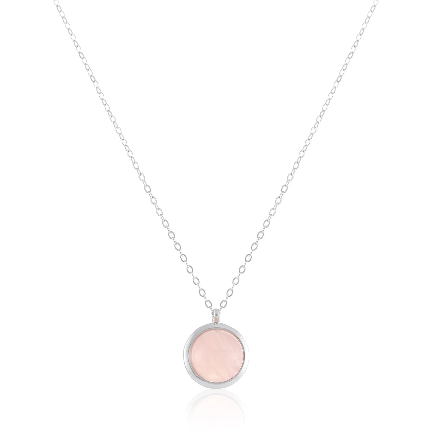925 Sterling Silver Rhodium Plated Necklace with Rose Quartz Stone